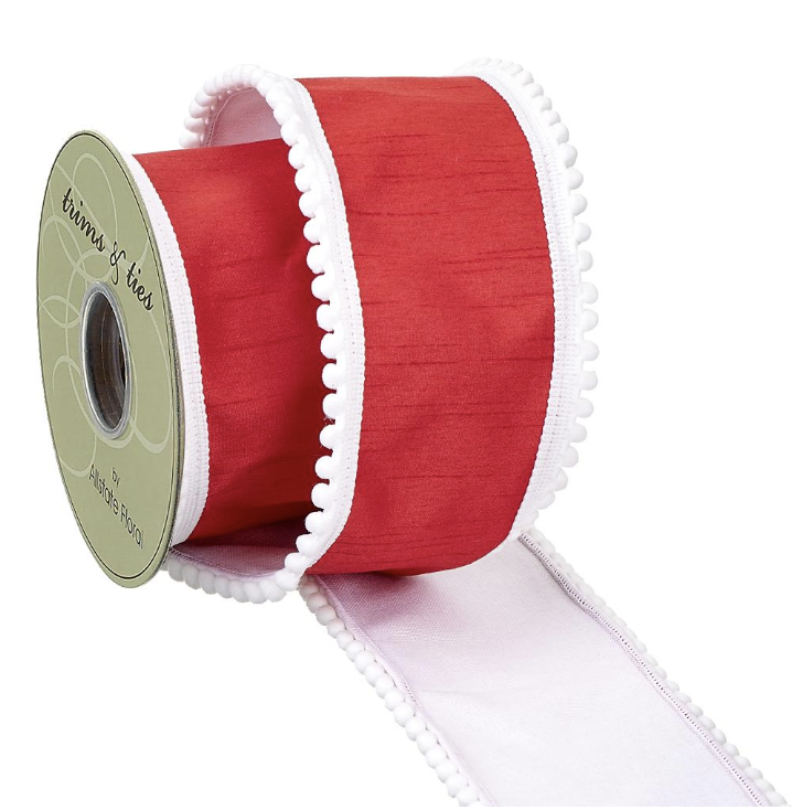 Liston Rojo Blanco Pompon 4" x 5Y