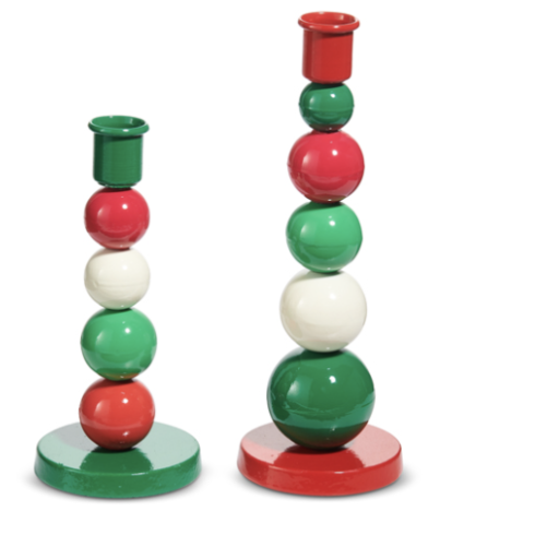 Set 2 Candelabro Burbuja Rojo Verde 8.5"