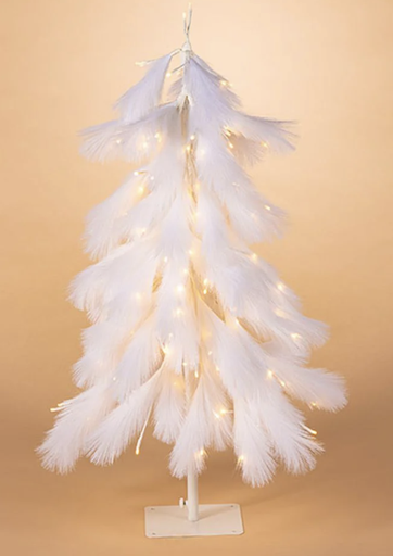 [2700010] Arbol Blanco Plumas 4' Led